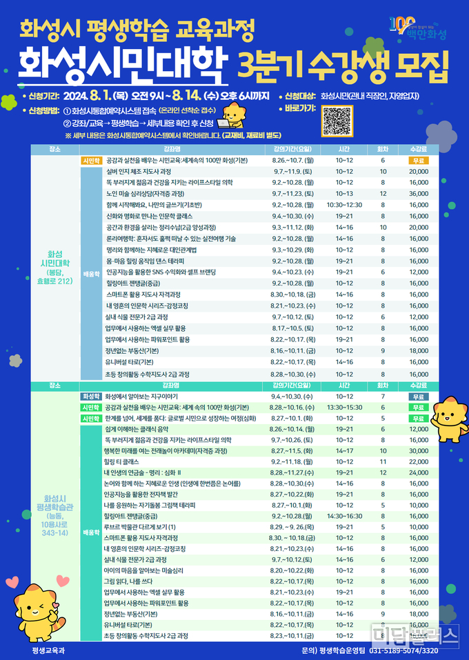 화성시민대학 3분기 수강생 모집 ( 포스터 제공 - 화성시청) 