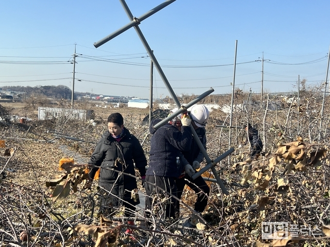 폭설 피해 복구 자원 봉사 중인 조오순 화성시의원 과 봉사자들