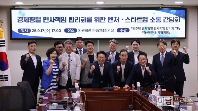 * ( 참석 ) 더불어민주당 경제형벌 · 민사책임 합리화 TF : 권칠승 의원 , 허영 의원 , 함상완 변호사 , 송창영 변호사 등혁신벤처단체협의회 : 벤처기업협회 송병준 회장 , 액설러레이터협회 전화성 회장 , 벤처 캐 피털협회 이준희 부회장 , 코리아스타트업포럼 구태언 부의장 , 엔젤투자협회 유동준 부회장 , 여성벤처인협회 이시희 부회장 등